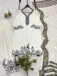 TRENDING RAYON REAL MIRROR WITH EMBROIDERY WORK TOP PALAZZO WITH DUPATTA FESTIVE WEAR WHOLESALE PRICE ETHNIC GARMENT (7)