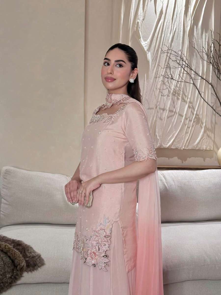 TRENDING ROMAN GLASS SILK MULTI EMBROIDERY AND BIDS MOTI WORK TOP PALAZZO WITH DUPATTA WHOLESALE PRICE ETHNIC GARMENT (4)
