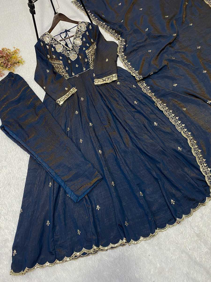 TRENDING VICHITRA BEADS SEQUENCE EMBROIDERY WORK GOWN BOTTOM WITH DUPATTA WEDDING WEAR WHOLESALE PRICE ETHNIC GARMENT (12)