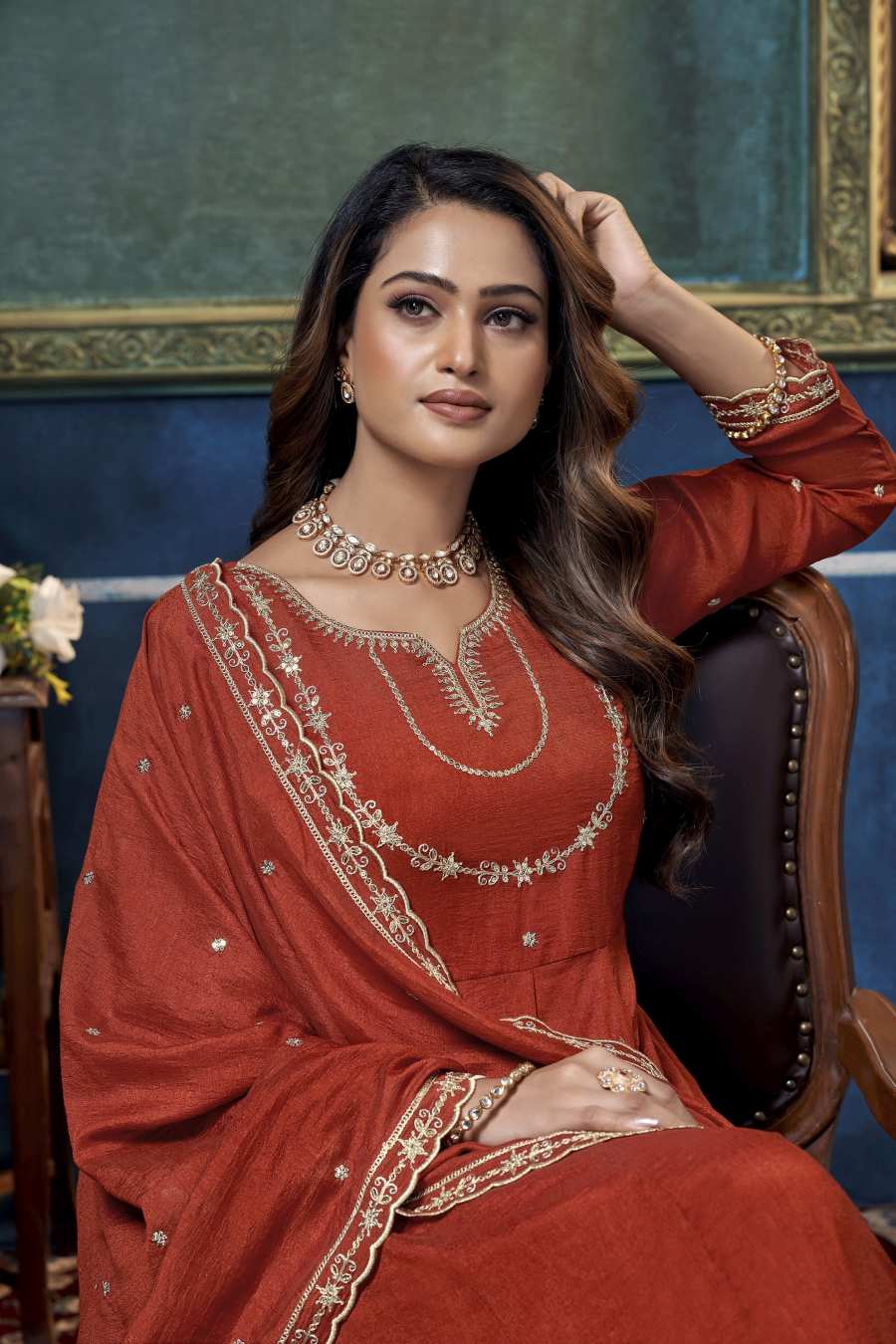 TRENDING VICHITRA SILK EMBROIDERY, SEQUENCE & CODING WORK ANARKALI BOTTOM WITH DUPATTA WEDDING WEAR WHOLESALE PRICE ETHNIC GARMENT (11)