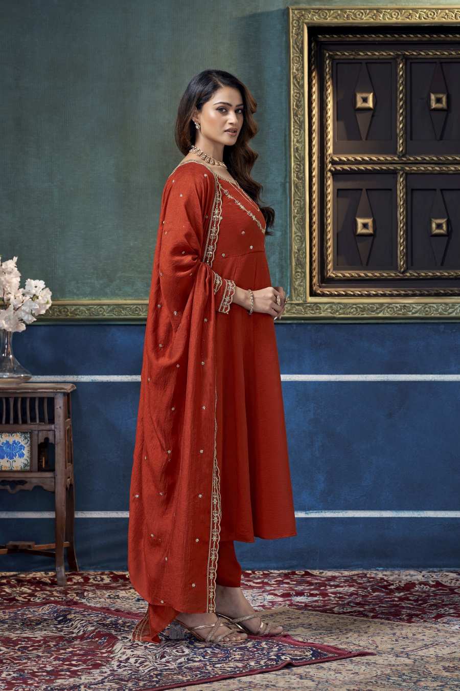 TRENDING VICHITRA SILK EMBROIDERY, SEQUENCE & CODING WORK ANARKALI BOTTOM WITH DUPATTA WEDDING WEAR WHOLESALE PRICE ETHNIC GARMENT (12)