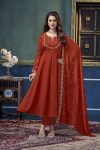TRENDING VICHITRA SILK EMBROIDERY, SEQUENCE & CODING WORK ANARKALI BOTTOM WITH DUPATTA ORANGE