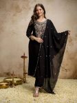 TRENDING VICHITRA SILK SEQUENCE CODING EMBROIDERY WORK TOP BOTTOM WITH DUPATTA BLACK