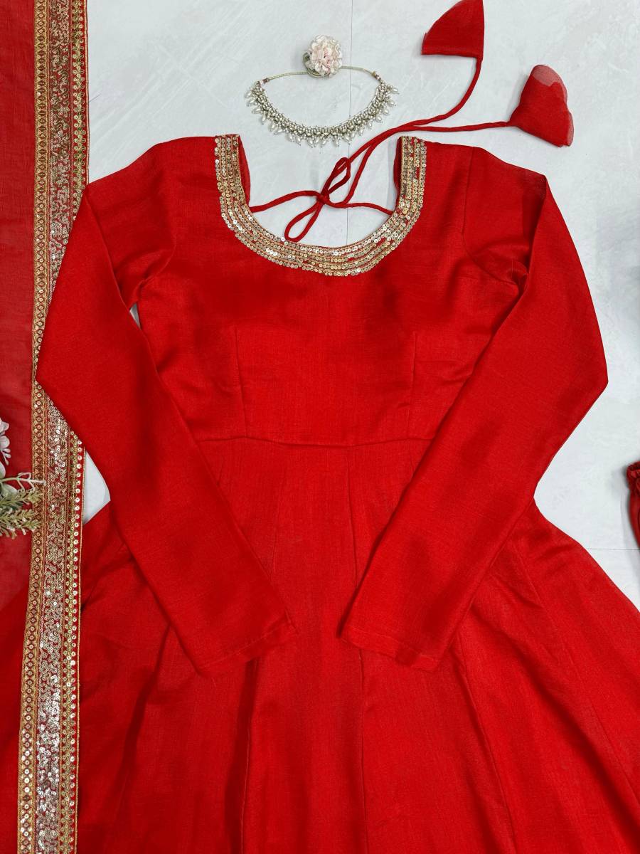 TRENDING VICHITRA SILK THREAD WITH SEQUENCE WORK GOWN BOTTOM WITH DUPATTA FESTIVE WEAR WHOLESALE PRICE ETHNIC GARMENT (12)