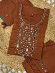 TRENDING VISCOSE MANGO SILK MULTI EMBROIDERY & REAL MIRROR WITH HAND WORK TOP BOTTOM WITH DUPATTA MUSTARD