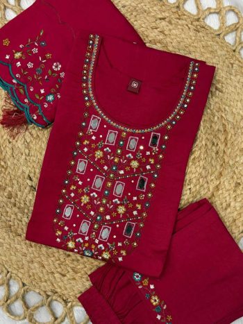 TRENDING VISCOSE MANGO SILK MULTI EMBROIDERY & REAL MIRROR WITH HAND WORK TOP BOTTOM WITH DUPATTA RANI