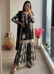 MODERN STAR GEORGETTE EMBROIDERY SEQUENCE WORK TOP PALAZZO WITH DUPATTA BLACK