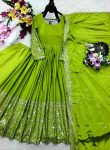 14DESIGNER CHINON SILK EMBROIDERY 5 MM SEQUENCE WITH REAL MIRROR WORK GOWN BOTTOM WITH DUPATTA FESTIVE WEAR WHOLESALE PRICE ETHNIC GARMENT (12)