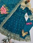 1DESIGNER FENDY SILK EMBROIDERY SEQUENCE WORK GOWN BOTTOM WITH DUPATTA WEDDING WEAR WHOLESALE PRICE ETHNIC GARMENT (27)