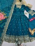 1DESIGNER FENDY SILK EMBROIDERY SEQUENCE WORK GOWN BOTTOM WITH DUPATTA WEDDING WEAR WHOLESALE PRICE ETHNIC GARMENT (27)