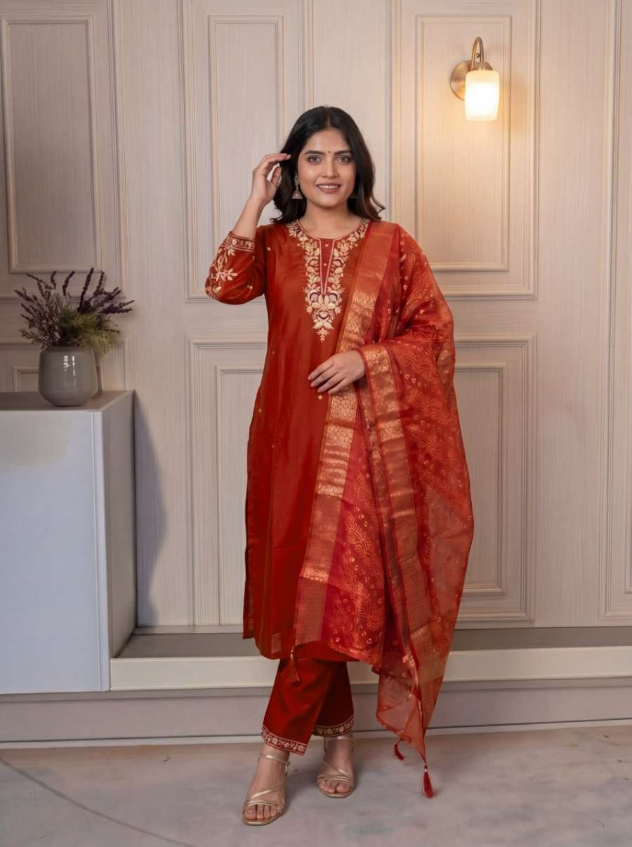1FABULOUS COTTON BLEND EMBROIDERY SEQUENCE WORK TOP BOTTOM WITH DUPATTA DAILY WEAR WHOLESALE PRICE ETHNIC GARMENT (21)