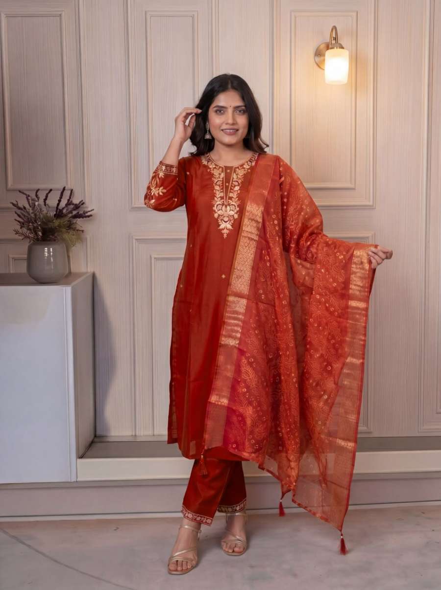 1FABULOUS COTTON BLEND EMBROIDERY SEQUENCE WORK TOP BOTTOM WITH DUPATTA DAILY WEAR WHOLESALE PRICE ETHNIC GARMENT (25)