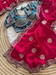 1FABULOUS FANDY SATIN SILK EMBROIDERY ZARI AND 3MM SEQUENCE WORK SAREE WITH STITCHED BLOUSE WEDDING WEAR WHOLESALE PRICE ETHNIC GARMENT (1)