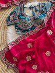 1FABULOUS FANDY SATIN SILK EMBROIDERY ZARI AND 3MM SEQUENCE WORK SAREE WITH STITCHED BLOUSE WEDDING WEAR WHOLESALE PRICE ETHNIC GARMENT (1)