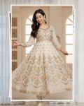1FASHIONABLE FAUX BLOOMING SEQUENCE & ZARI THREAD EMBROIDERY WORK GOWN BOTTOM WITH DUPATTA WEDDING WEAR WHOLESALE PRICE ETHNIC GARMENT (29)