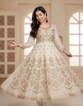 1FASHIONABLE FAUX BLOOMING SEQUENCE & ZARI THREAD EMBROIDERY WORK GOWN BOTTOM WITH DUPATTA WEDDING WEAR WHOLESALE PRICE ETHNIC GARMENT (29)