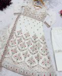 1FASHIONABLE FAUX BLOOMING SEQUENCE & ZARI THREAD EMBROIDERY WORK GOWN BOTTOM WITH DUPATTA WEDDING WEAR WHOLESALE PRICE ETHNIC GARMENT (29)