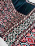 1LATEST GAJJI SILK AJARAKH PRINT AND HEAVY MIRROR WORK SAREE WITH UNSTITCHED BLOUSE CASUAL WEAR WHOLESALE PRICE ETHNIC GARMENT (13)