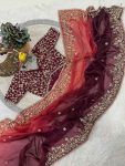 1LUXURY FANDY CHIFFON SILK SEQUINS WITH JARI THREAD EMBROIDERY WORK SAREE WITH STITCHED BLOUSE SEASONABLE WEAR WHOLESALE PRICE ETHNIC GARMENT (38)