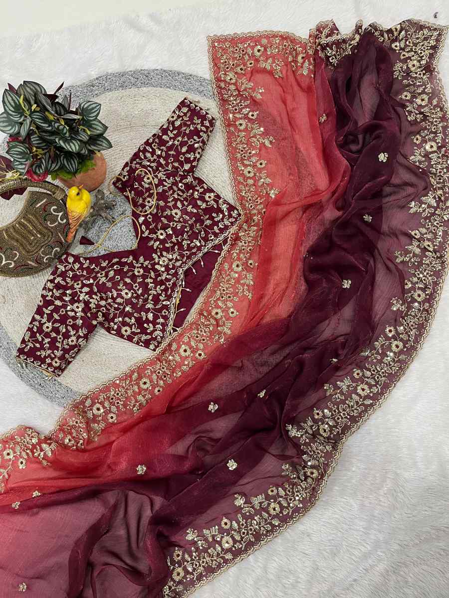 1LUXURY FANDY CHIFFON SILK SEQUINS WITH JARI THREAD EMBROIDERY WORK SAREE WITH STITCHED BLOUSE SEASONABLE WEAR WHOLESALE PRICE ETHNIC GARMENT (35)