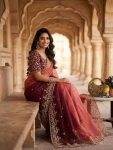 1LUXURY FANDY CHIFFON SILK SEQUINS WITH JARI THREAD EMBROIDERY WORK SAREE WITH STITCHED BLOUSE SEASONABLE WEAR WHOLESALE PRICE ETHNIC GARMENT (38)