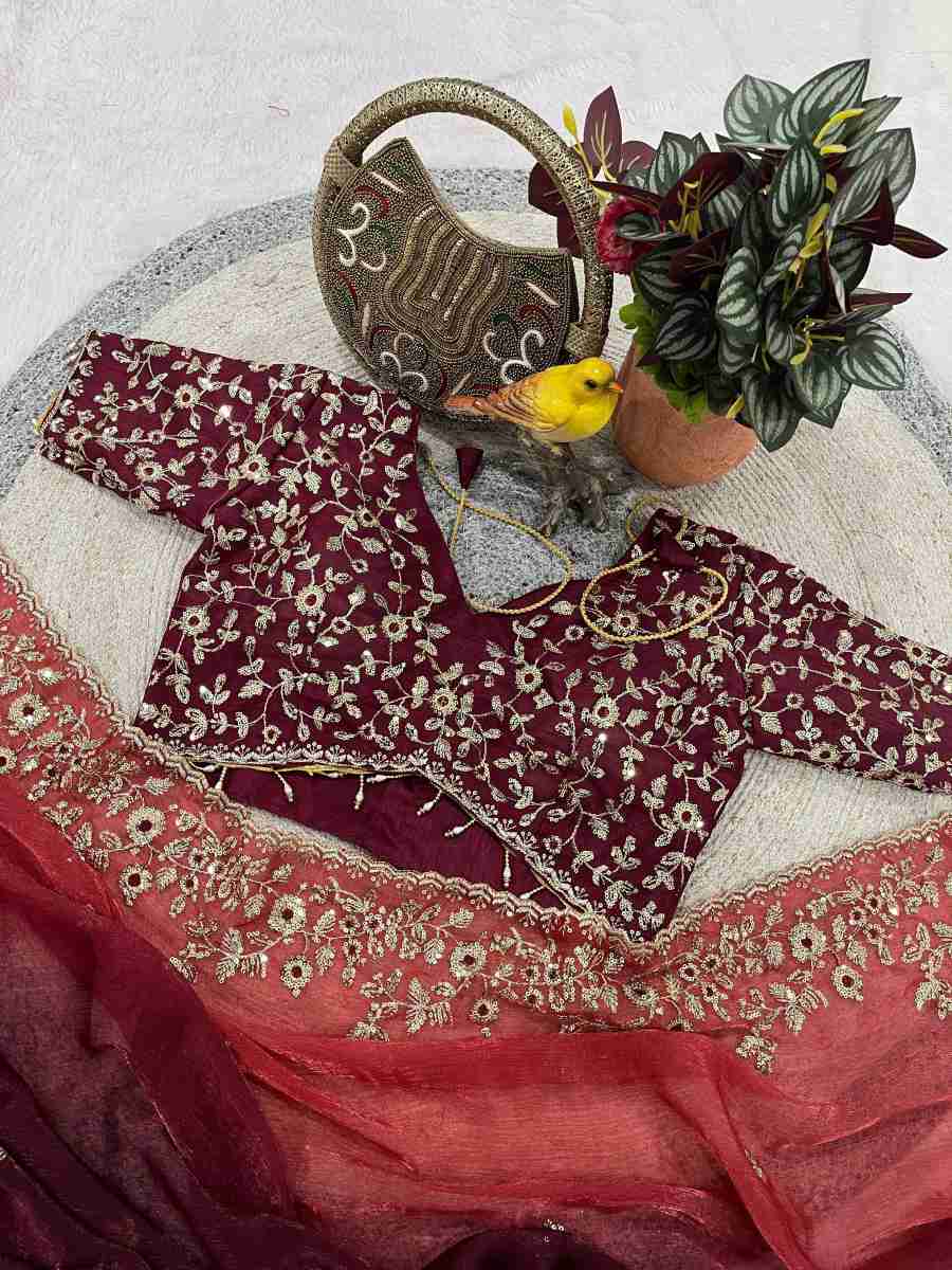 1LUXURY FANDY CHIFFON SILK SEQUINS WITH JARI THREAD EMBROIDERY WORK SAREE WITH STITCHED BLOUSE SEASONABLE WEAR WHOLESALE PRICE ETHNIC GARMENT (39)
