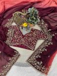 1LUXURY FANDY CHIFFON SILK SEQUINS WITH JARI THREAD EMBROIDERY WORK SAREE WITH STITCHED BLOUSE SEASONABLE WEAR WHOLESALE PRICE ETHNIC GARMENT (38)