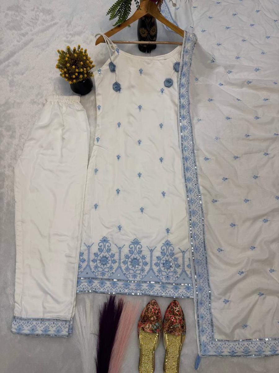 1RICH LOOK MASKA COTTON SILK FANCY BORDER WITH MULTI NEEDLE, SEQUENCE, EMBROIDERY WORK TOP BOTTOM WITH DUPATTA FESTIVE WEAR WHOLESALE PRICE ETHNIC GARMENT (31)
