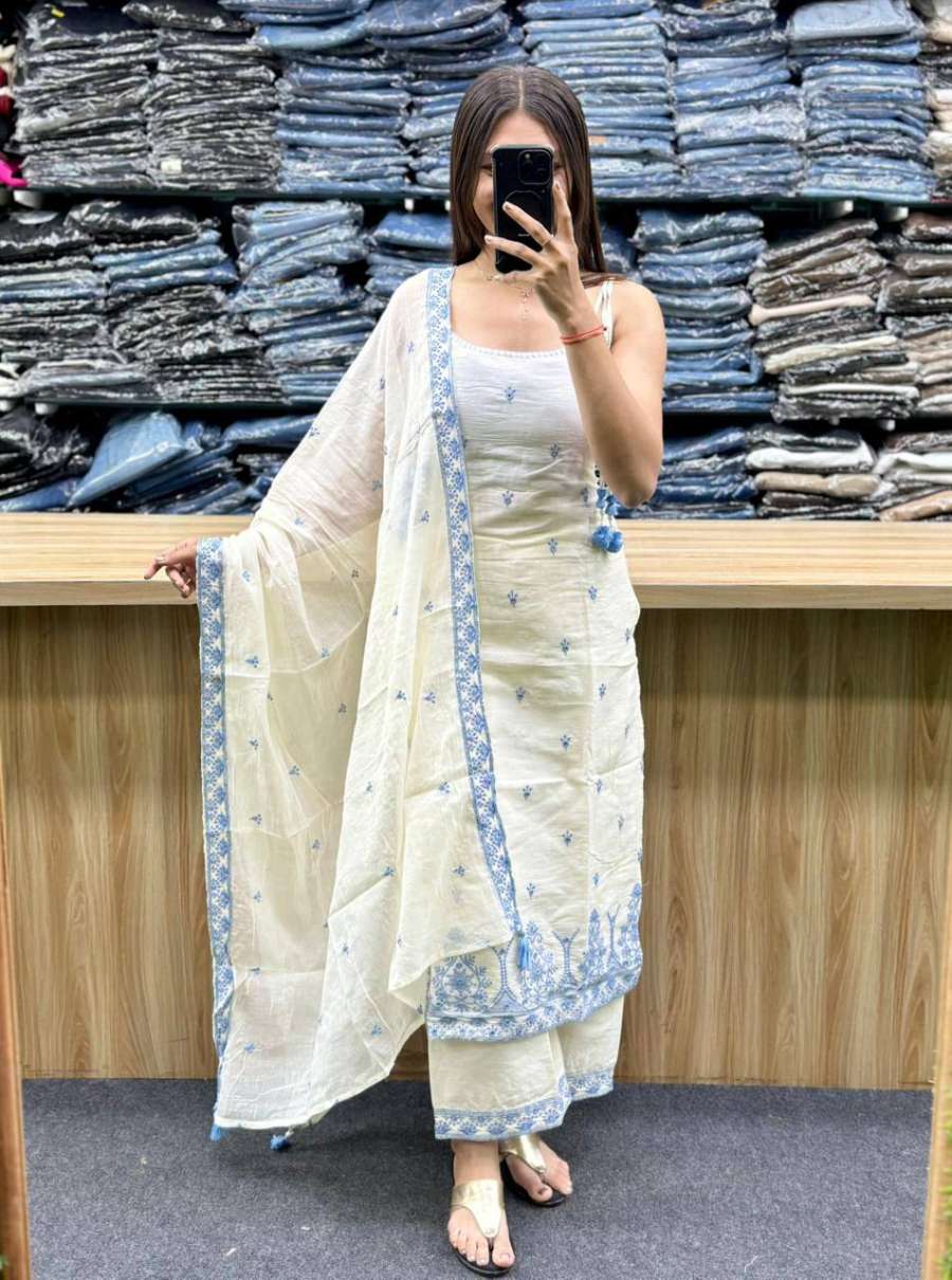 1RICH LOOK MASKA COTTON SILK FANCY BORDER WITH MULTI NEEDLE, SEQUENCE, EMBROIDERY WORK TOP BOTTOM WITH DUPATTA FESTIVE WEAR WHOLESALE PRICE ETHNIC GARMENT (34)