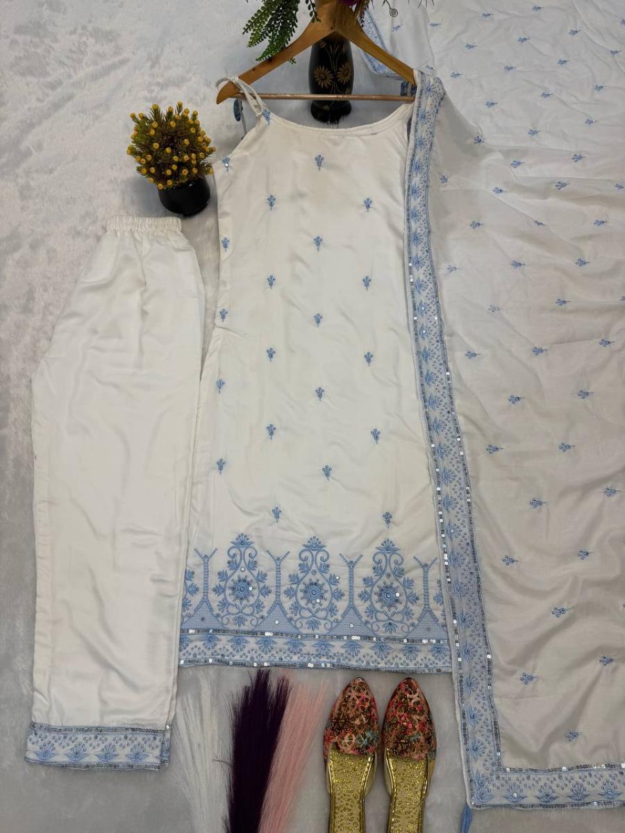 1RICH LOOK MASKA COTTON SILK FANCY BORDER WITH MULTI NEEDLE, SEQUENCE, EMBROIDERY WORK TOP BOTTOM WITH DUPATTA FESTIVE WEAR WHOLESALE PRICE ETHNIC GARMENT (36)