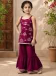 TRENDING COTTON BLEND EMBROIDERY WORK KID'S TOP SHARARA SET WINE