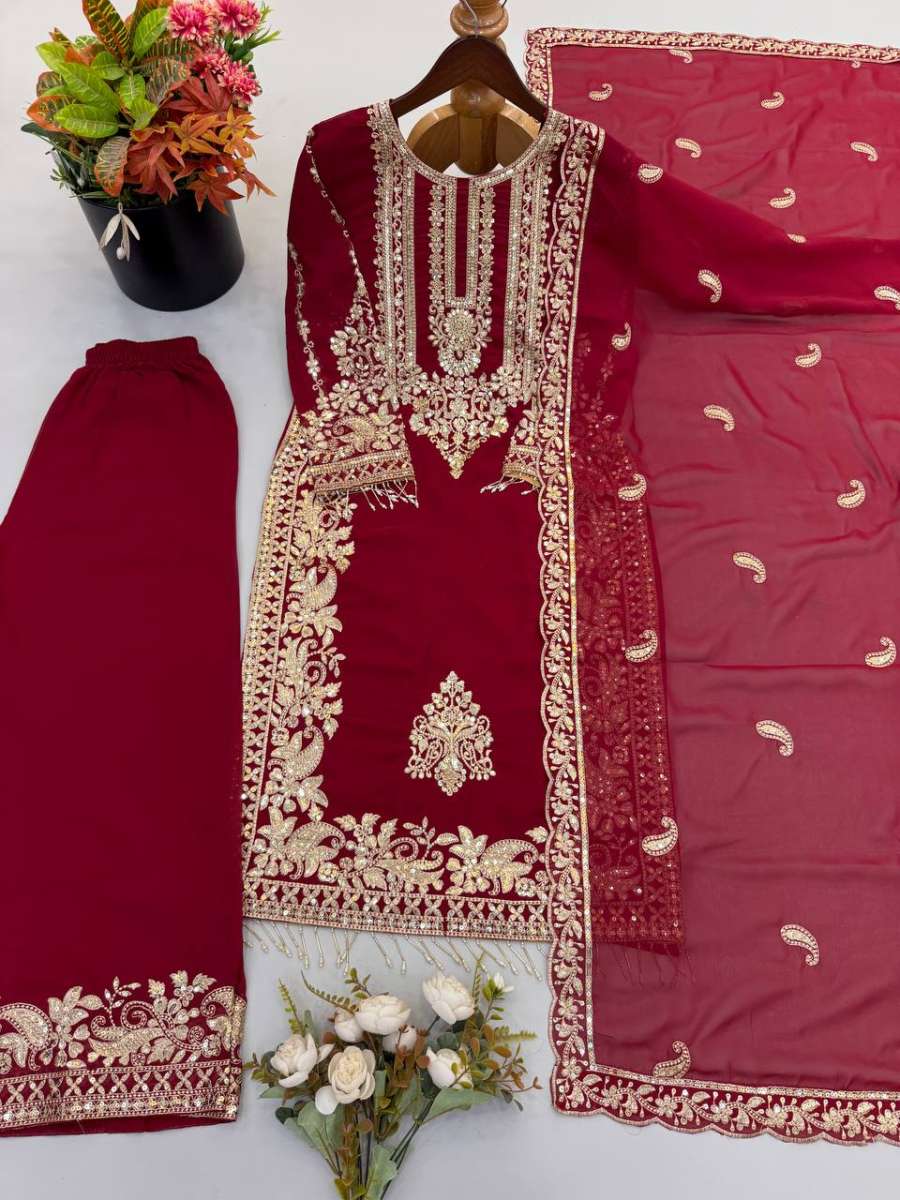 1TRENDING FAUX GEORGETTE EMBROIDERY SEQUENCE WORK TOP PALAZZO WITH DUPATTA FESTIVE WEAR WHOLESALE PRICE ETHNIC GARMENT (10)