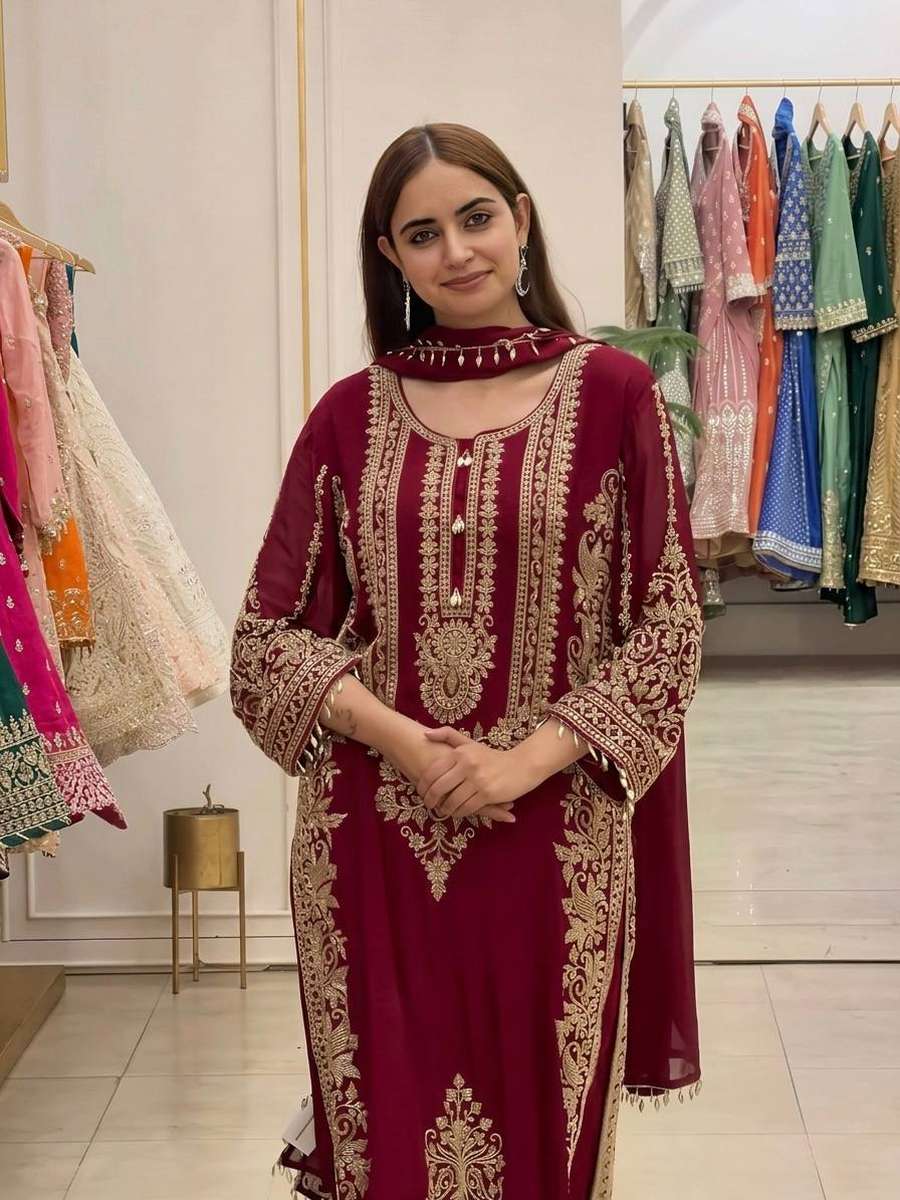 1TRENDING FAUX GEORGETTE EMBROIDERY SEQUENCE WORK TOP PALAZZO WITH DUPATTA FESTIVE WEAR WHOLESALE PRICE ETHNIC GARMENT (7)