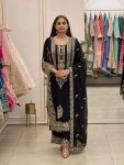TRENDING FAUX GEORGETTE EMBROIDERY SEQUENCE WORK  TOP PALAZZO WITH DUPATTA BLACK
