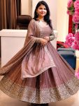25LATEST CRUNCHY SILK EMBROIDERY SEQUENCE WORK GOWN BOTTOM WITH DUPATTA FESTIVE WEAR WHOLESALE PRICE ETHNIC GARMENT (9)