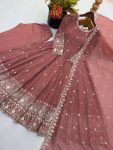 25LATEST CRUNCHY SILK EMBROIDERY SEQUENCE WORK GOWN BOTTOM WITH DUPATTA FESTIVE WEAR WHOLESALE PRICE ETHNIC GARMENT (9)