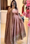 LATEST CRUNCHY SILK EMBROIDERY SEQUENCE WORK GOWN BOTTOM WITH DUPATTA PEACH