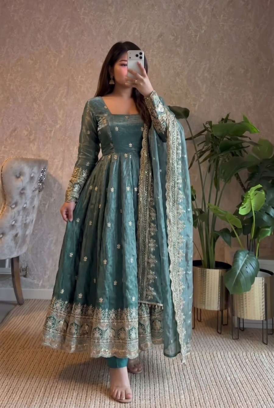 2DESIGNER FENDY SILK EMBROIDERY SEQUENCE WORK GOWN BOTTOM WITH DUPATTA WEDDING WEAR WHOLESALE PRICE ETHNIC GARMENT (24)
