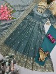 2DESIGNER FENDY SILK EMBROIDERY SEQUENCE WORK GOWN BOTTOM WITH DUPATTA WEDDING WEAR WHOLESALE PRICE ETHNIC GARMENT (24)