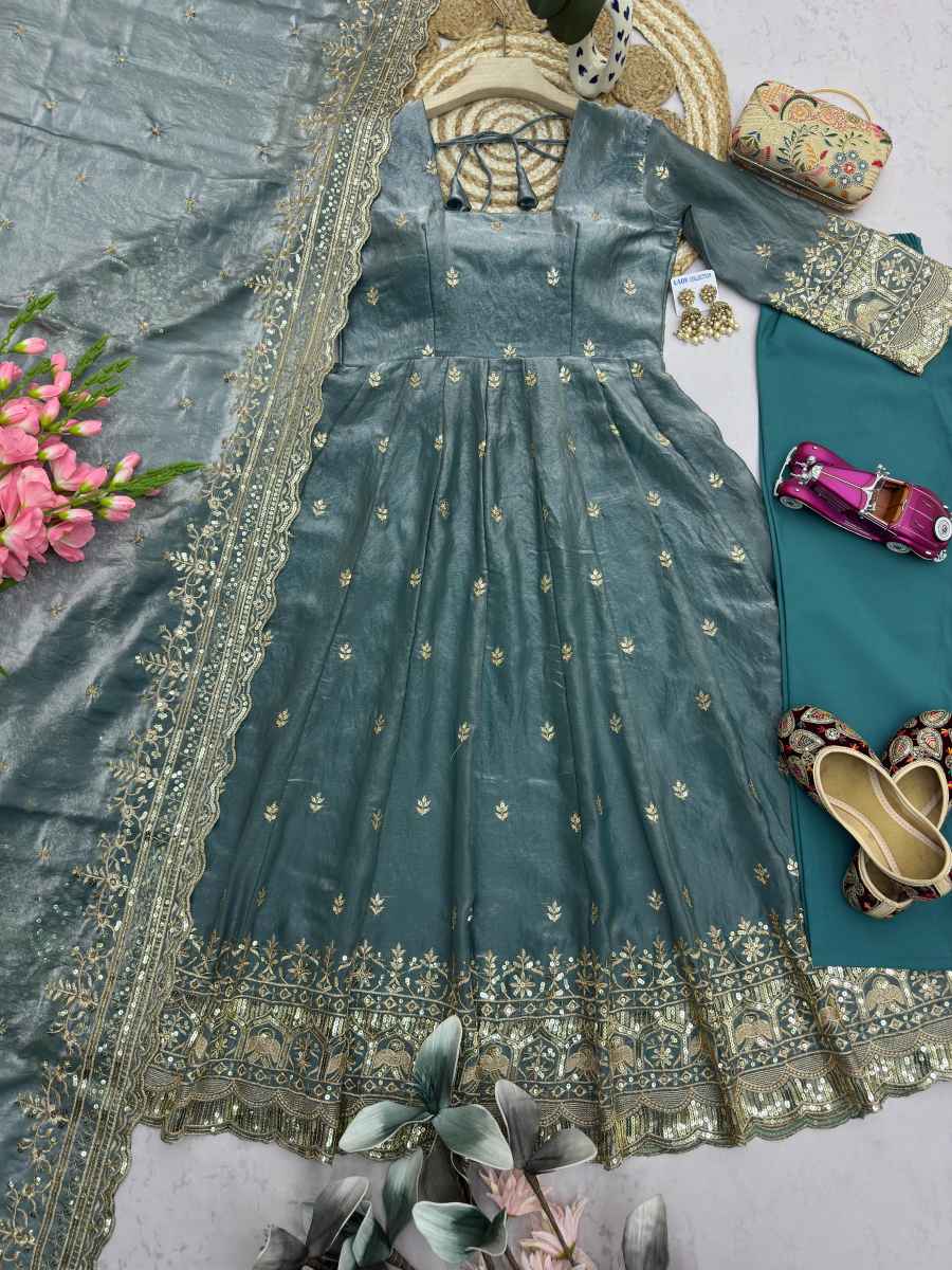 2DESIGNER FENDY SILK EMBROIDERY SEQUENCE WORK GOWN BOTTOM WITH DUPATTA WEDDING WEAR WHOLESALE PRICE ETHNIC GARMENT (26)