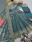 2DESIGNER FENDY SILK EMBROIDERY SEQUENCE WORK GOWN BOTTOM WITH DUPATTA WEDDING WEAR WHOLESALE PRICE ETHNIC GARMENT (24)