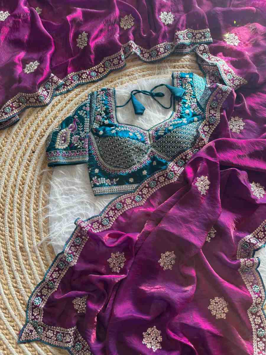 2FABULOUS FANDY SATIN SILK EMBROIDERY ZARI AND 3MM SEQUENCE WORK SAREE WITH STITCHED BLOUSE WEDDING WEAR WHOLESALE PRICE ETHNIC GARMENT (34)