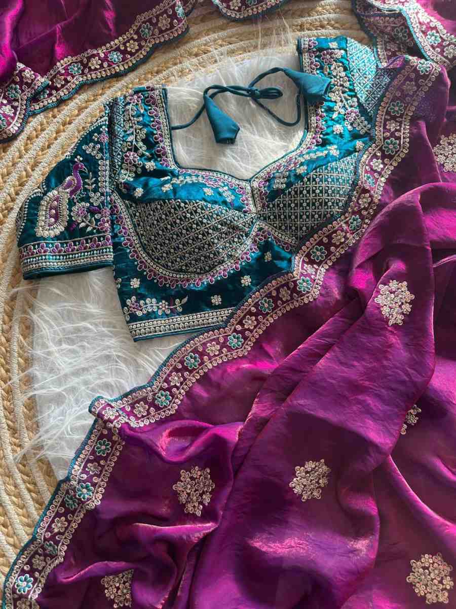 2FABULOUS FANDY SATIN SILK EMBROIDERY ZARI AND 3MM SEQUENCE WORK SAREE WITH STITCHED BLOUSE WEDDING WEAR WHOLESALE PRICE ETHNIC GARMENT (35)