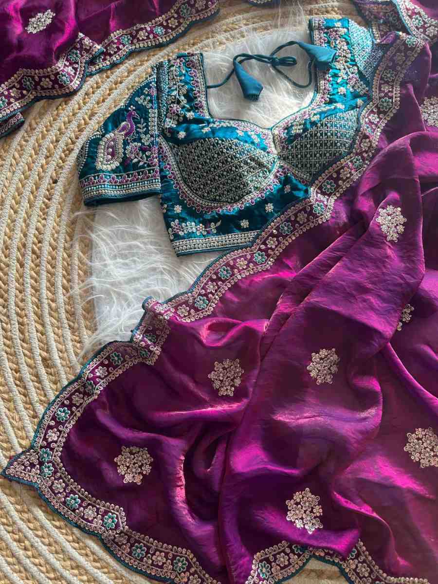 2FABULOUS FANDY SATIN SILK EMBROIDERY ZARI AND 3MM SEQUENCE WORK SAREE WITH STITCHED BLOUSE WEDDING WEAR WHOLESALE PRICE ETHNIC GARMENT (37)