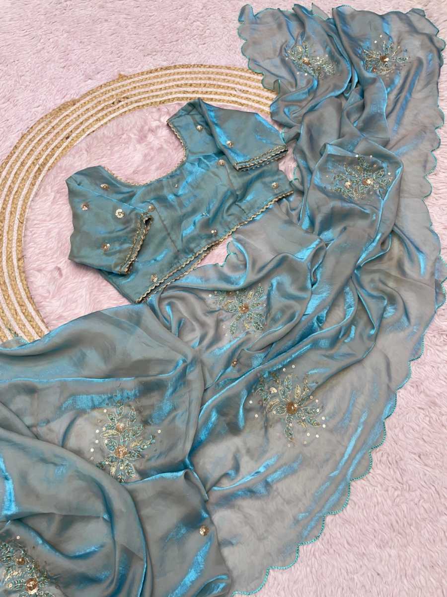 2MODERN FANDY SATTIN KHATLI CUT DENA HANDWORK SAREE WITH STITCHED BLOUSE PARTY WEAR WHOLESALE PRICE ETHNIC GARMENT (6)