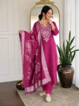 MODERN SLUB COTTON EMBROIDERY WORK TOP BOTTOM WITH DUPATTA RANI