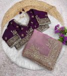 2NEW ARRIVAL FENDY SATTIN MULTI SEQUENCE EMBROIDERY WORK SAREE WITH UNSTITCHED BLOUSE FORMAL WEAR WHOLESALE PRICE ETHNIC GARMENT (22)