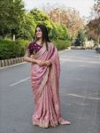 NEW ARRIVAL FENDY  SATTIN MULTI SEQUENCE   EMBROIDERY WORK SAREE WITH UNSTITCHED BLOUSE BABY PINK