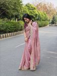 2NEW ARRIVAL FENDY SATTIN MULTI SEQUENCE EMBROIDERY WORK SAREE WITH UNSTITCHED BLOUSE FORMAL WEAR WHOLESALE PRICE ETHNIC GARMENT (22)