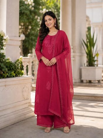 RICH LOOK GEORGETTE EMBROIDERY WORK TOP PALAZZO WITH DUPATTA RANI